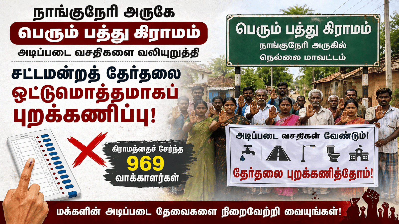 நாங்குநேரி பெரும் பத்து கிராமத்தில் தேர்தல் புறக்கணிப்பு: வெறிச்சோடிய வாக்குச்சாவடி - அதிகாரிகள் பேச்சுவார்த்தை!