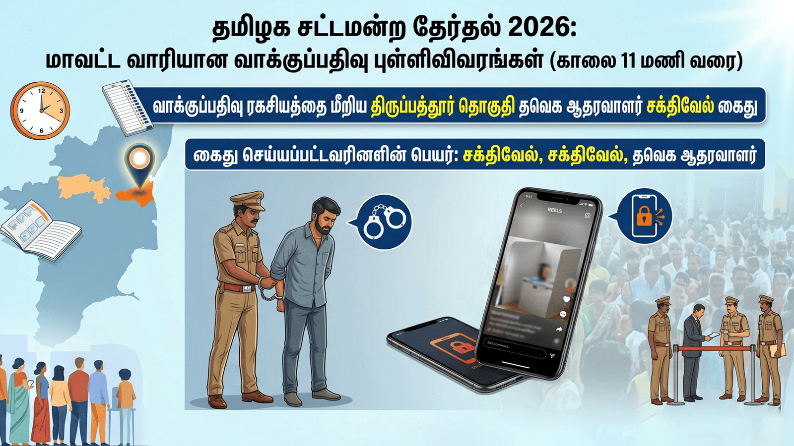 வாக்களித்ததை வீடியோ எடுத்து ரீல்ஸ் வெளியீடு: திருப்பத்தூரில் தவெக ஆதரவாளர் அதிரடி கைது!