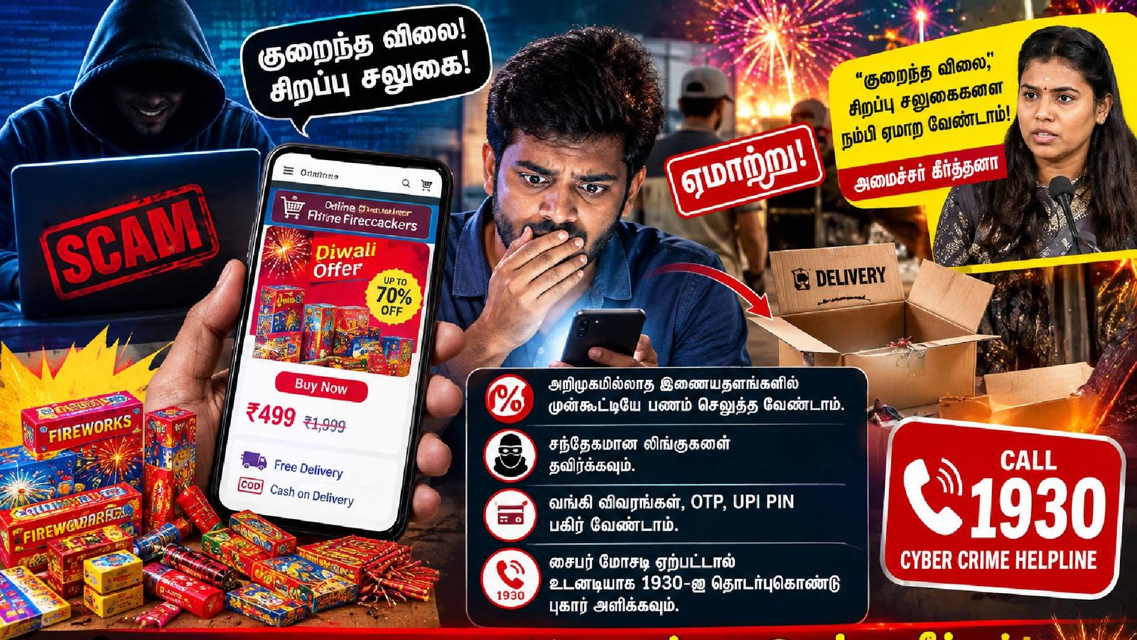 ஆன்லைன் பட்டாசு விற்பனை மோசடி: “குறைந்த விலை, சிறப்பு சலுகைகளை நம்பி ஏமாற வேண்டாம்” – அமைச்சர் கீர்த்தனா எச்சரிக்கை!
