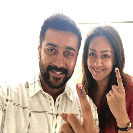 தியாகராய நகரில் ஜோடிகளாக வந்து வாக்களித்த சூர்யா - ஜோதிகா: வைரலாகும் புகைப்படம்!