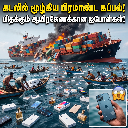 விபத்தில் மூழ்கிய சரக்குக் கப்பல்! கடலில் மிதக்கும் ஐபோன்கள்